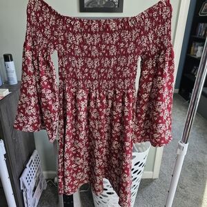 Red Floral Off-Shoulder Dress